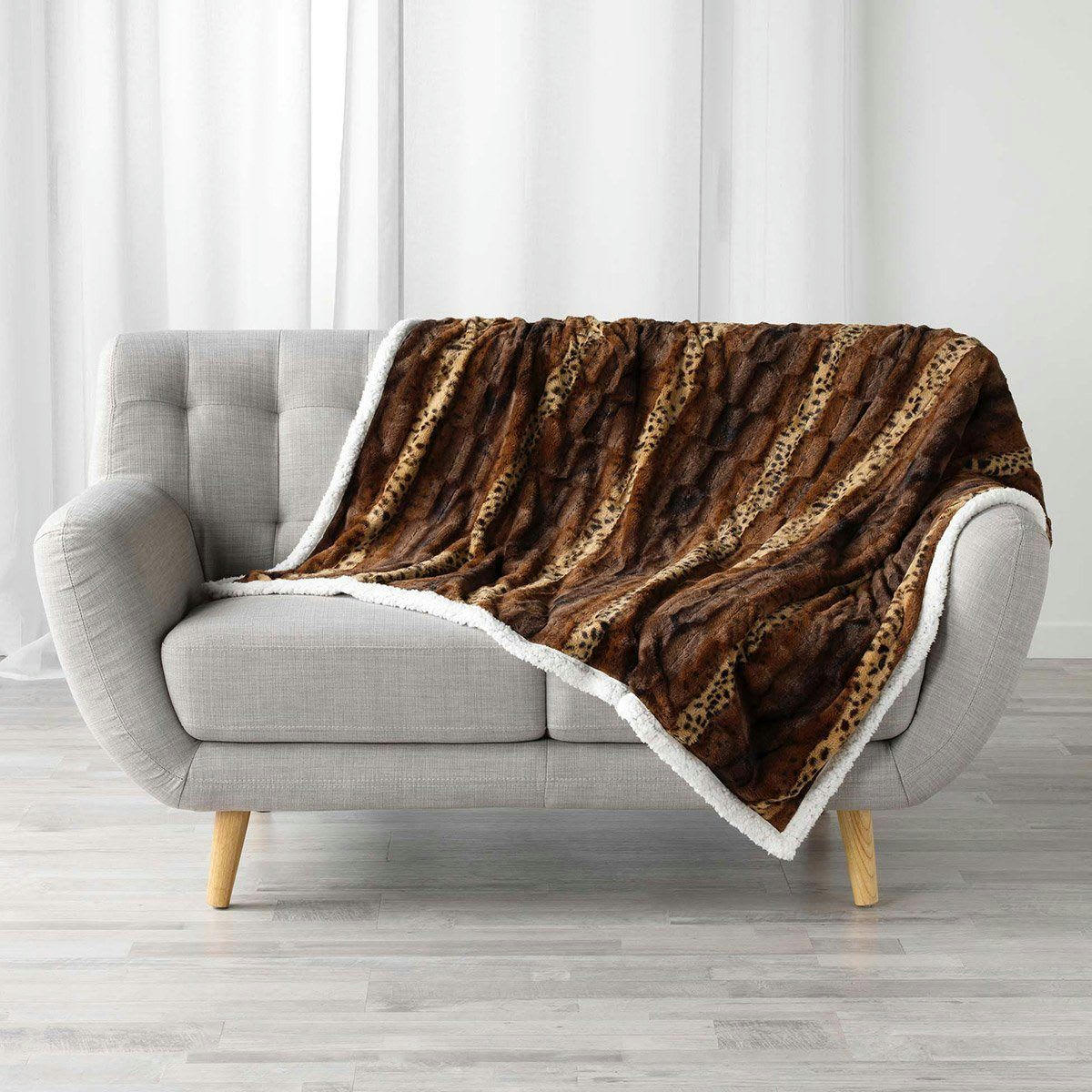 SHERPA - Plaid imitation fourrure grizzli chocolat 125x150cm