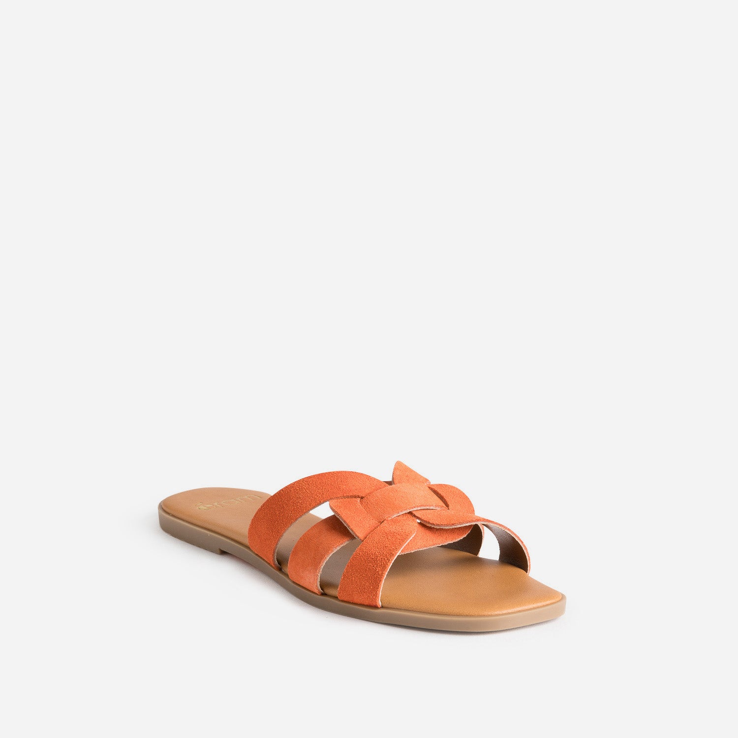 Mule orange cuir velours brides tressées