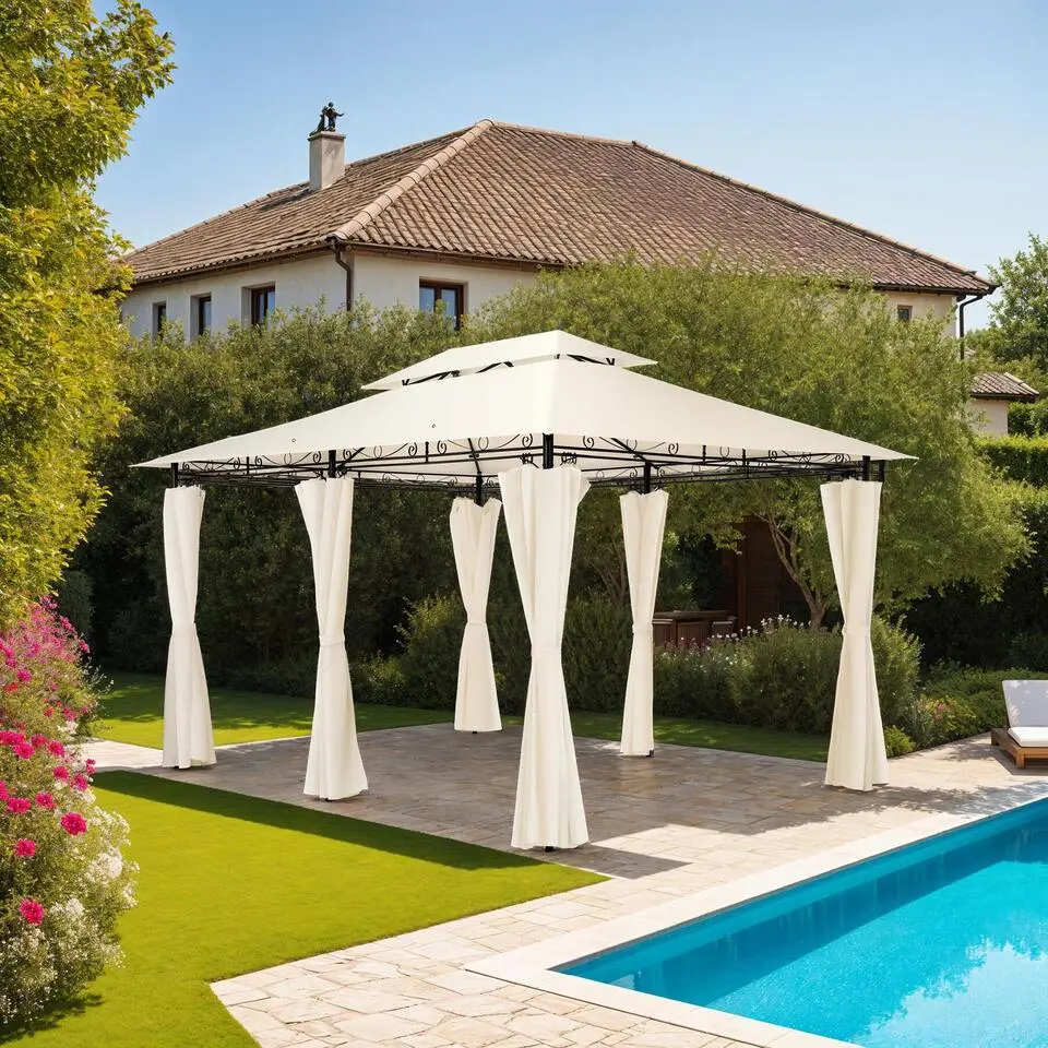 tectake Luxe tuinpaviljoen Emine 4x3m met 6 zijdelen, Cr&egrave;me