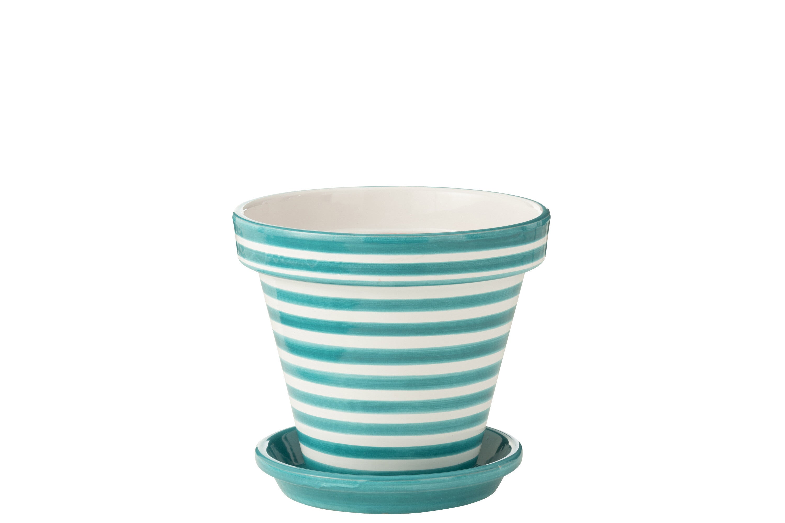 J-Line bloempot Granada Stripes Handmade   Painted - keramiek - aqua - large - Ø 35 cm