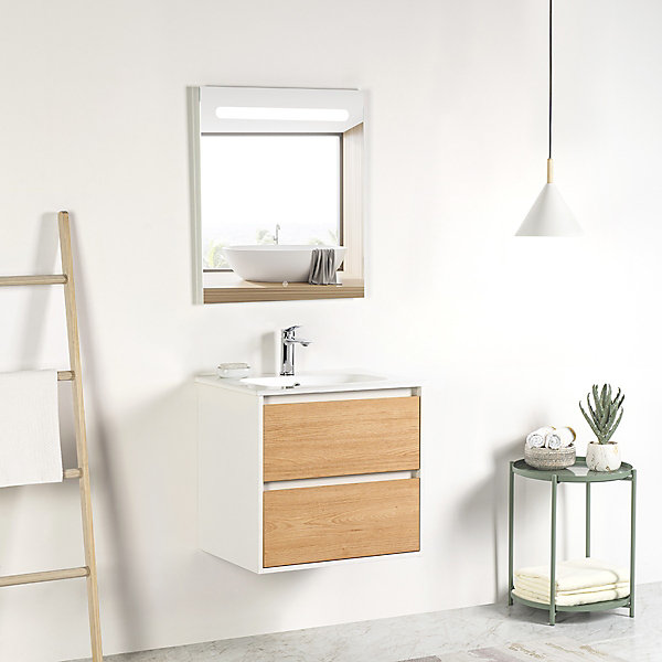 Meuble Prémonté sous vasque Blanc/Bois 60Cm MITIS - bain-bain