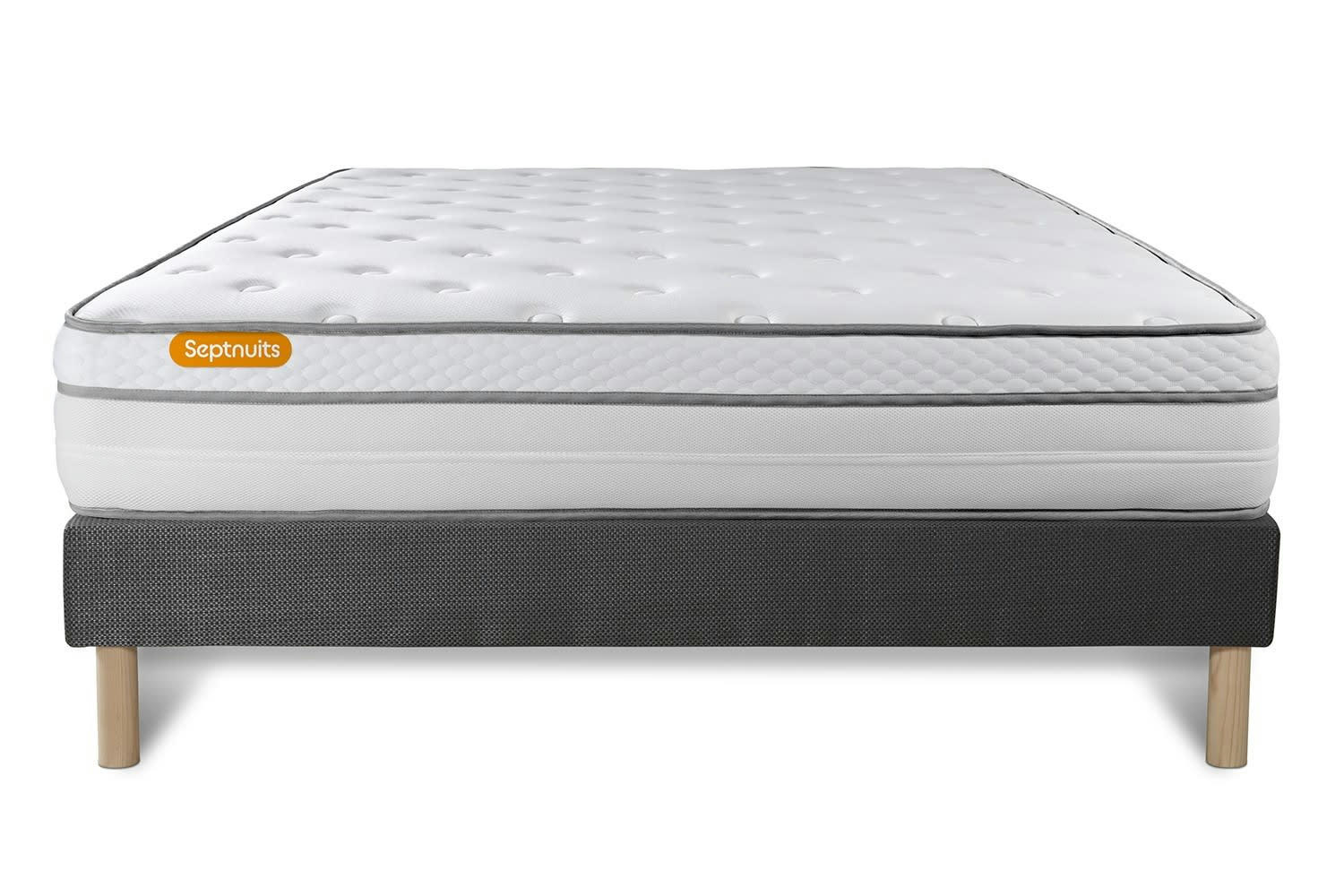 MEMO LUXE - Ensemble 160x200 Ressorts et mémoire de forme sommier Gris