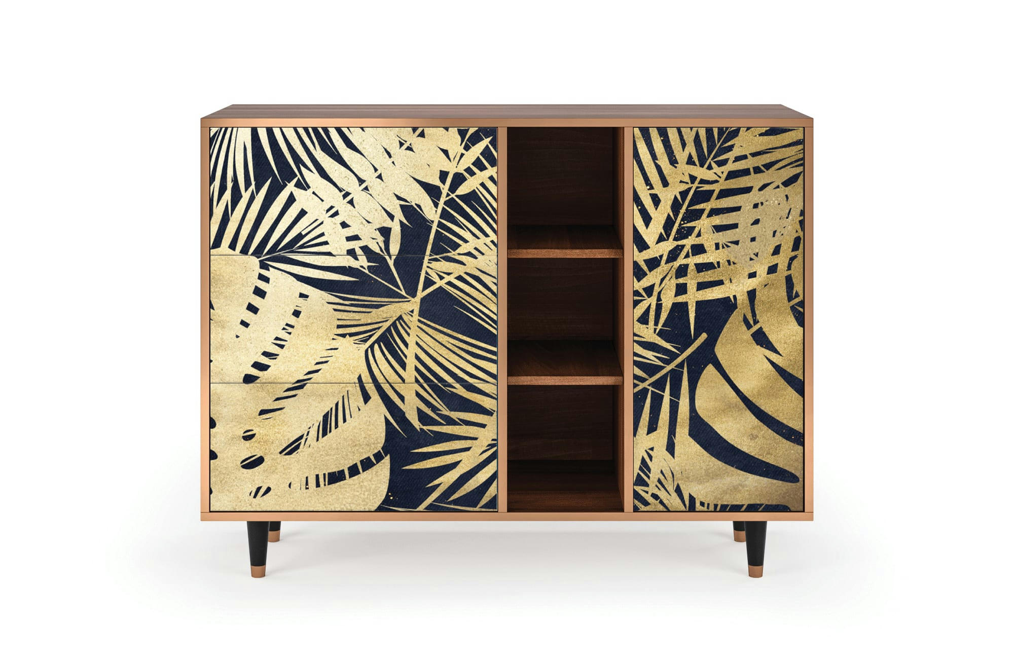 JUNGLE VIBES - Buffet  bleu et jaune 3 tiroirs et 1 porte L 125 cm