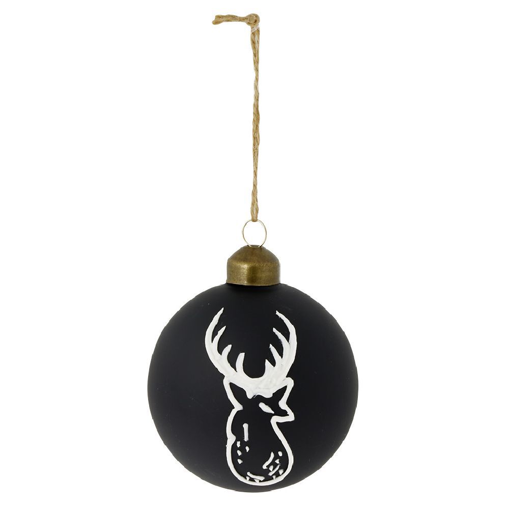 Boule de No&euml;l en verre noir mat ours ou cerf Ø8cm