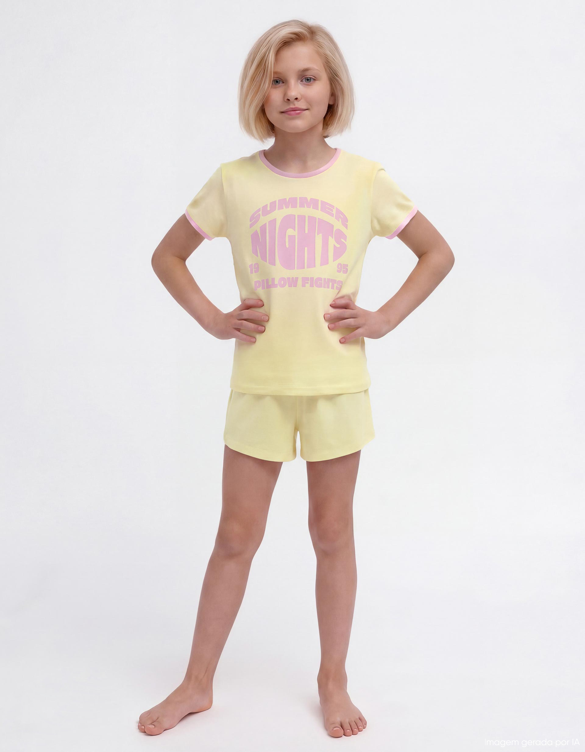 Pijama, Menina, Amarelo Claro