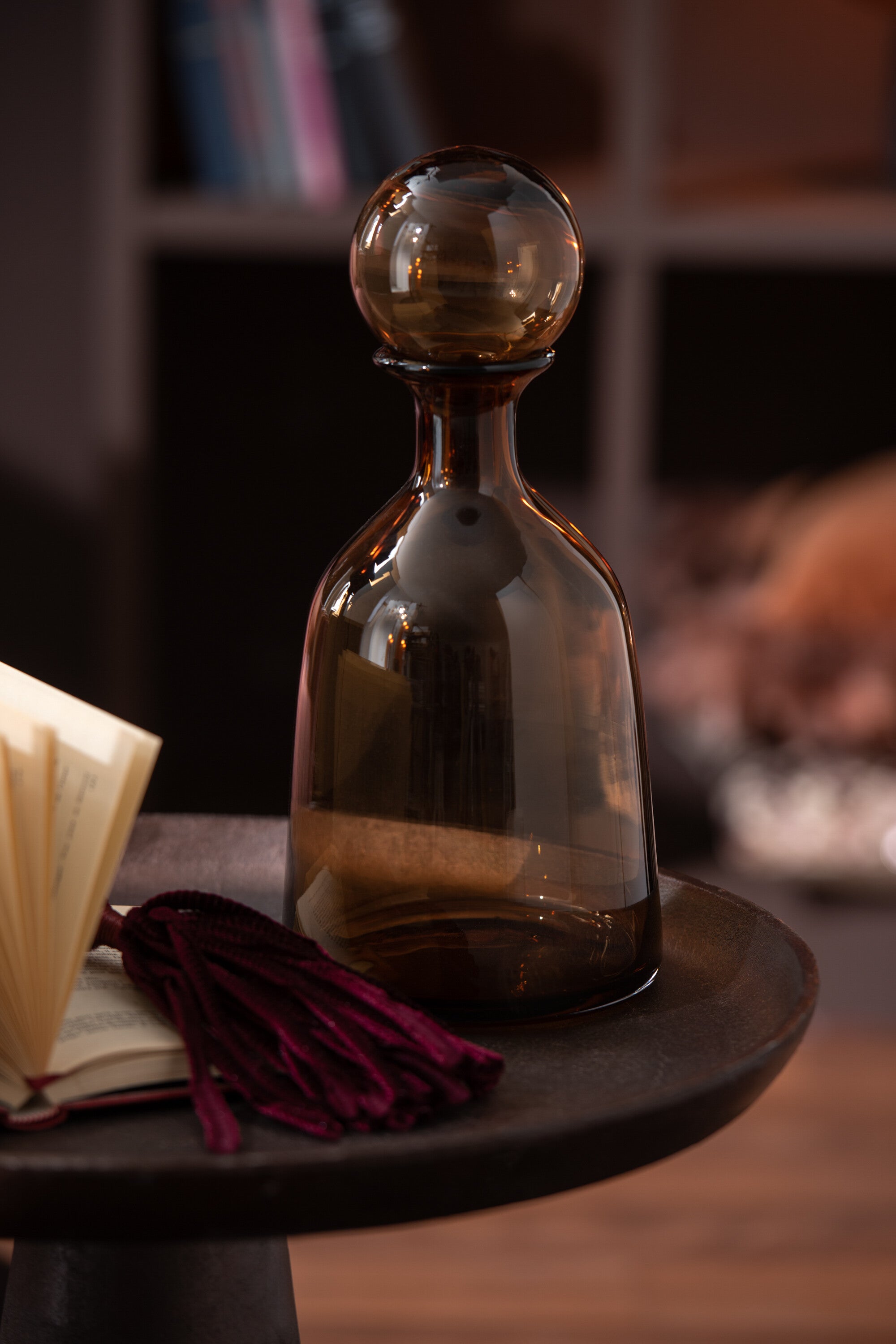 J-Line decoratie Fles + Stop Effen Laag - glas - bruin - small