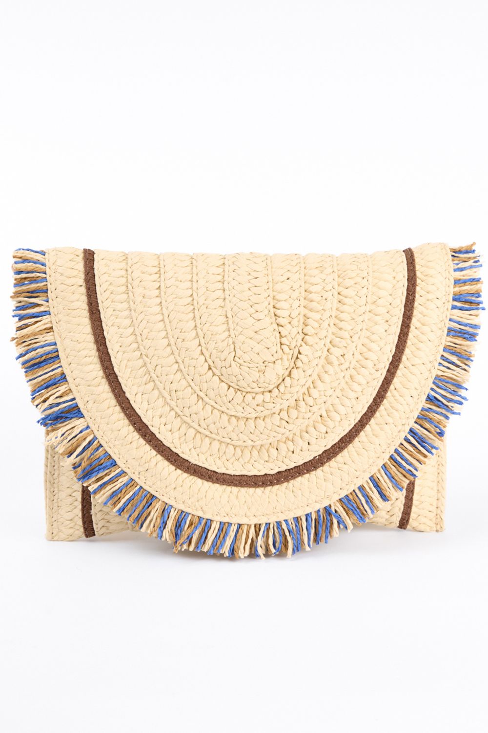 Blue Vanilla Woven Fringe Detail Clutch Bag With Attachable Strap