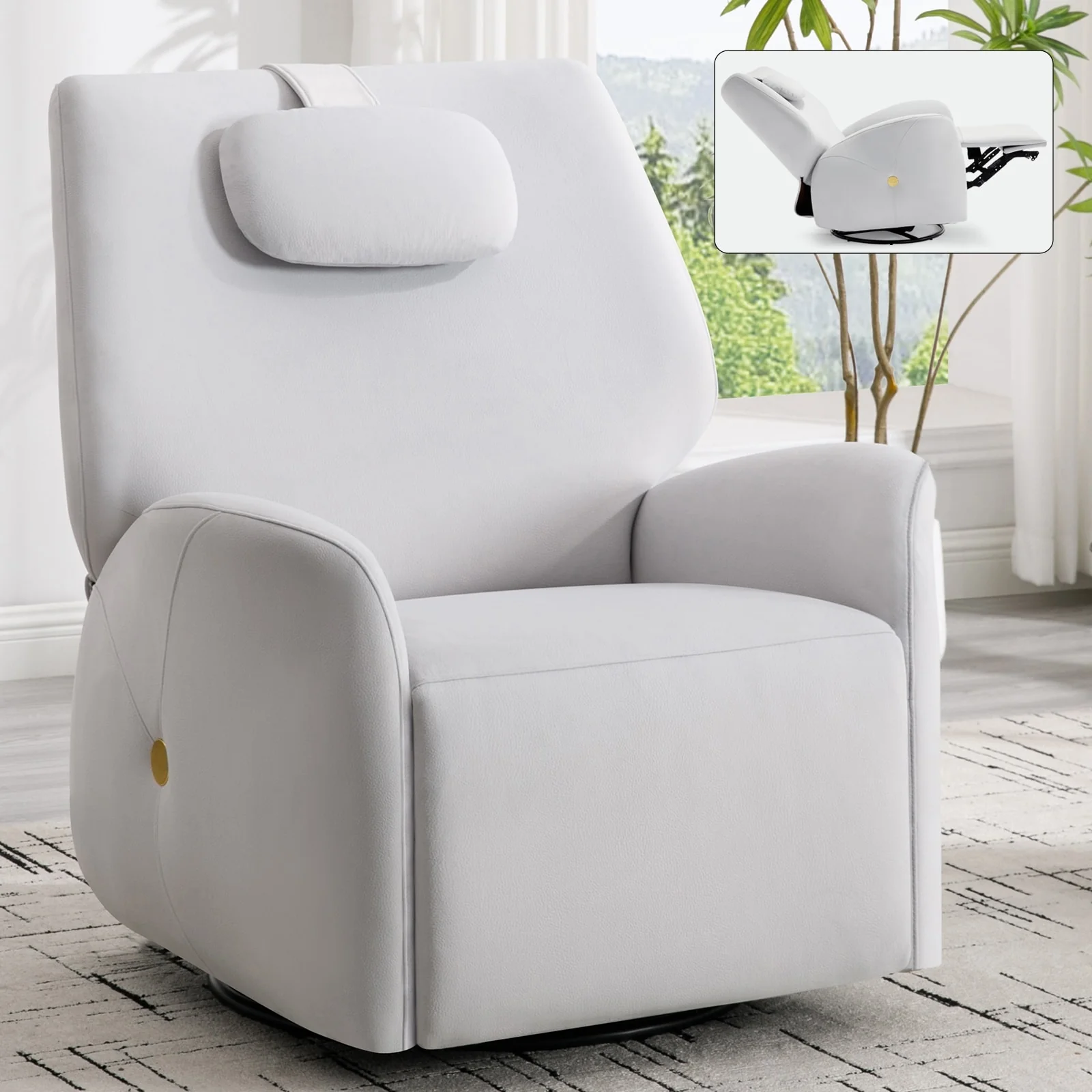 Power Recliner Chair with 270° Swivel, Rocking Motion, Lumbar, Neck Support, USB & Type-C Charging Ports, Easy Assembly