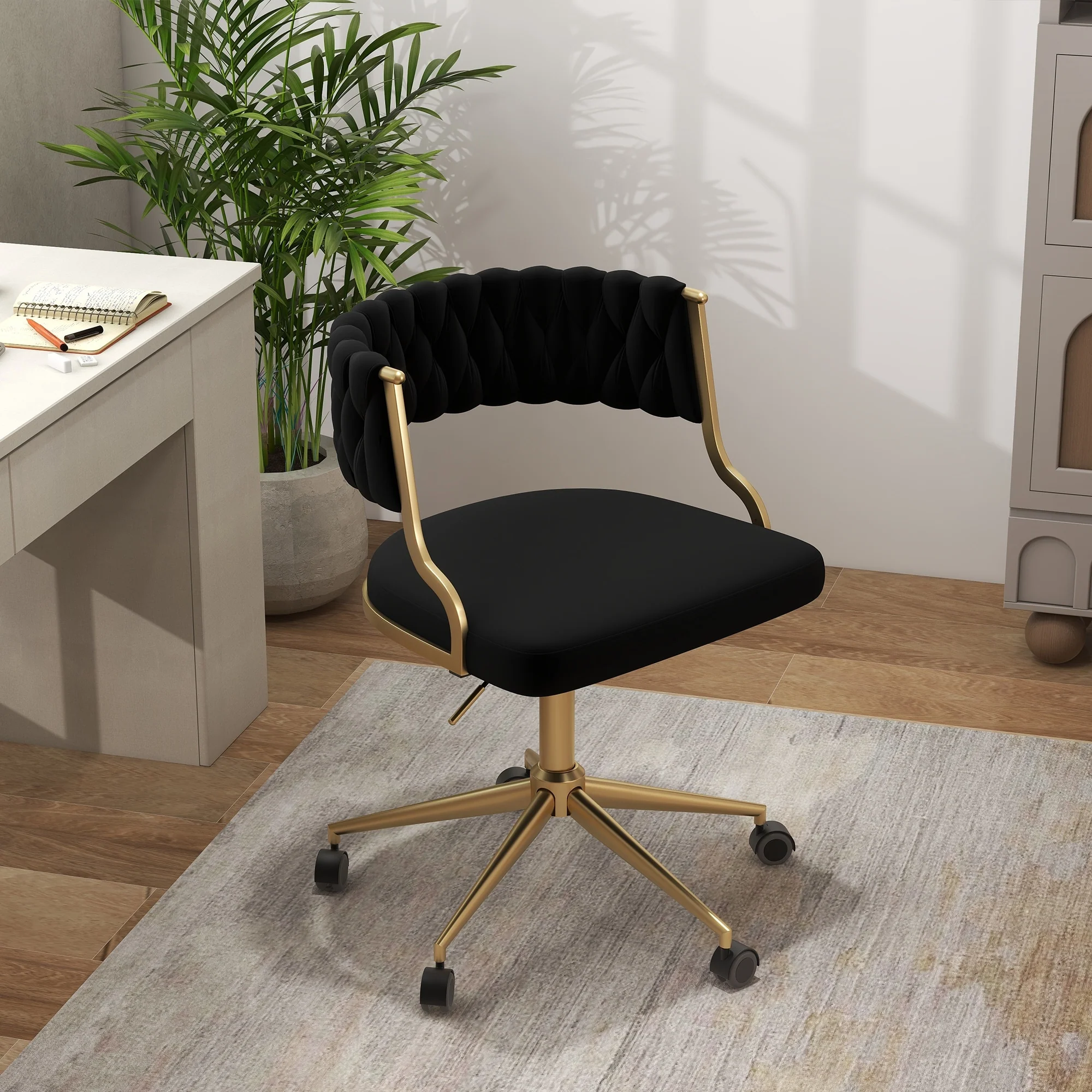 Velvet Home Desk Chair Office Swivel Chair with Wheels and Gold Base