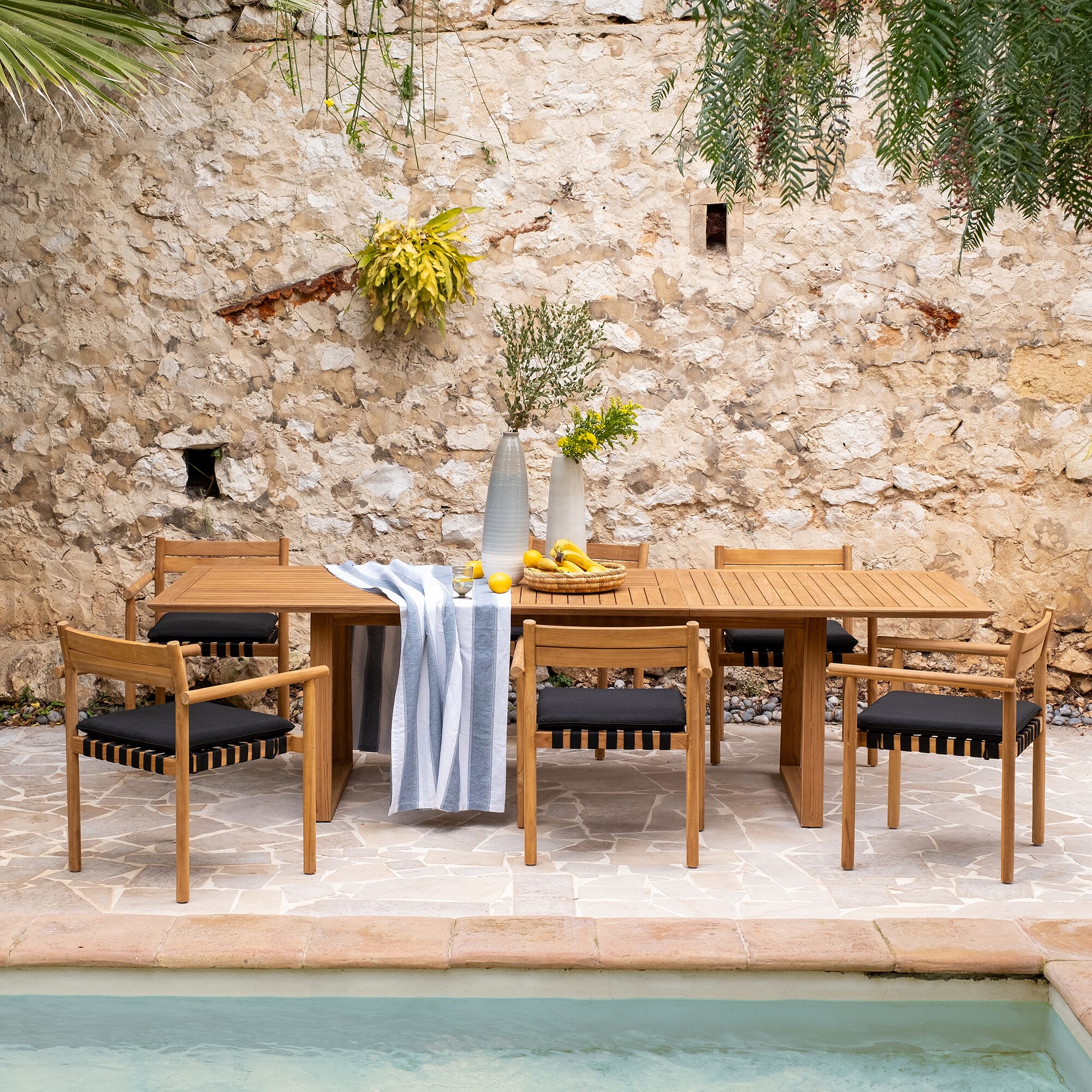 LIMYA - Fauteuil de jardin à sangles en teck - bois clair