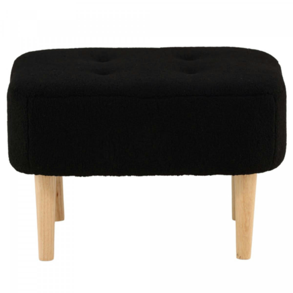 SAMMY - Pouf en tissu bouclé beige pieds bois noir