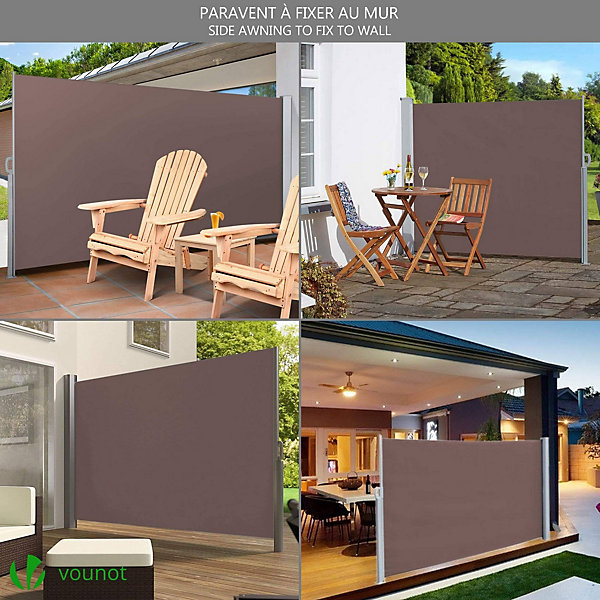 Paravent retractable avec housse de protection 1.6x3m Marron