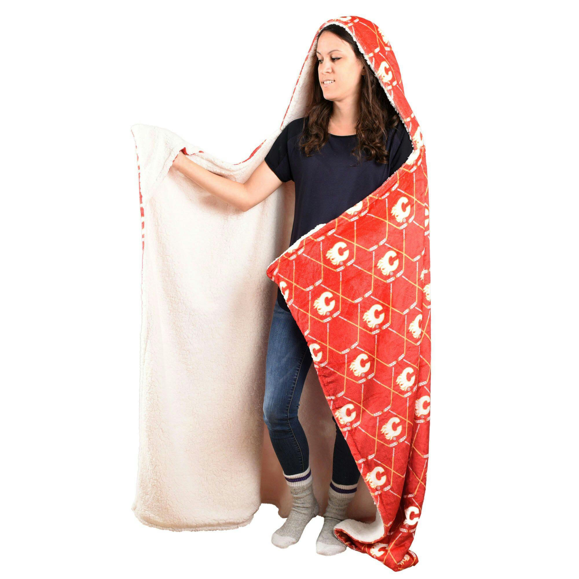 NHL Calgary Flames Officially Licensed Hockey Hooded Blanket 50-in x 70-in