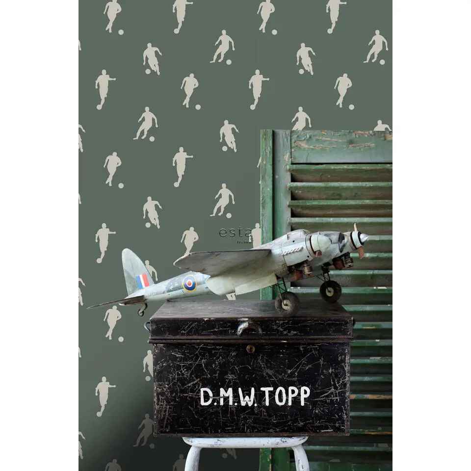 ESTAhome behang voetbalspelers donkergroen - 53 cm x 10.05 m