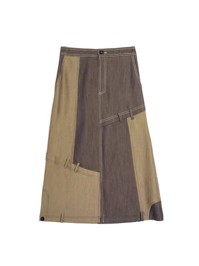 Deconstructed constrast-stitching denim skirt - 25WRK274Z