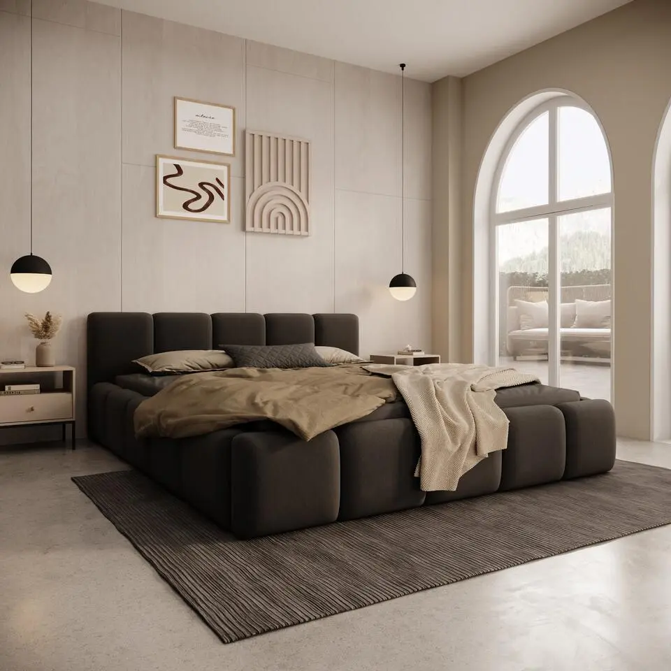 Meubella - Karisma - Tweepersoonsbed - Zwart velvet - 160x200 cm