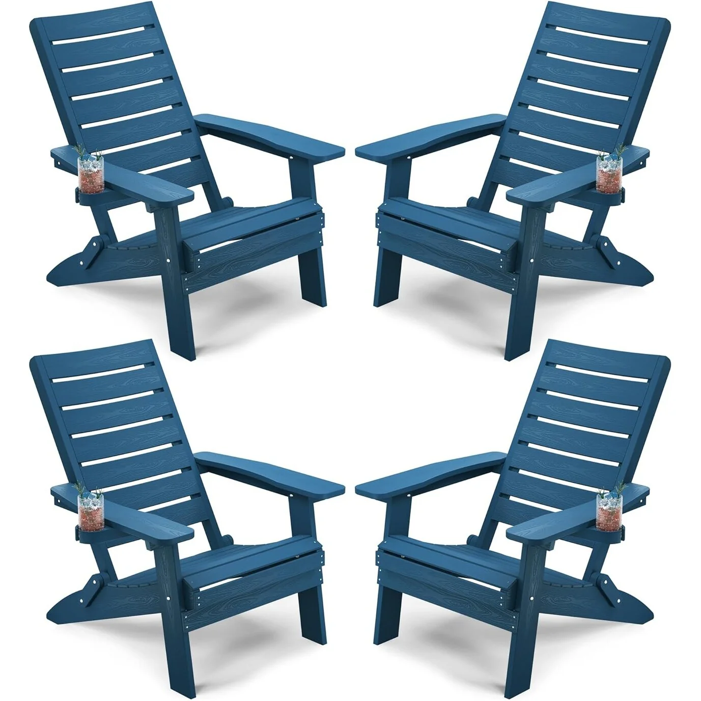 WINSOON HIPS Folding Adirondack Chairs with Arc Back & Cup Holder Set Of 4