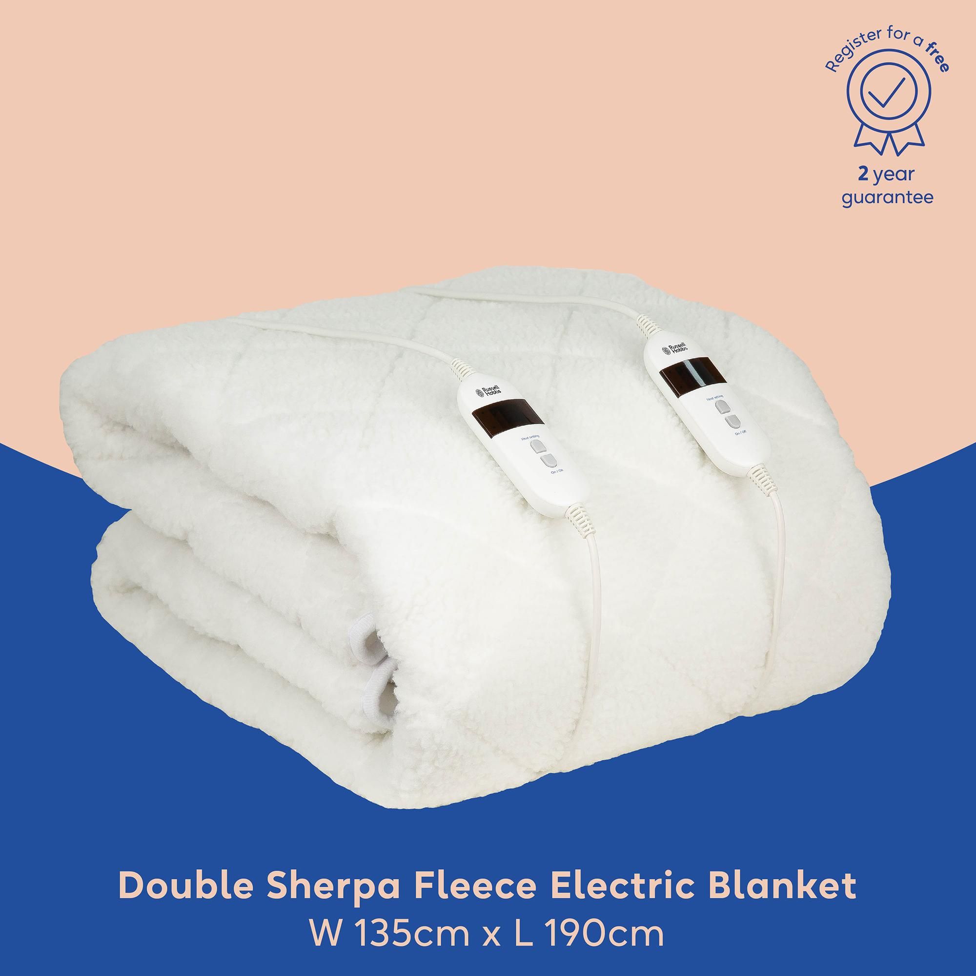 Russell Hobbs Electric Blanket, Sherpa Fleece Fitted Underblanket RHBDB8004 Double