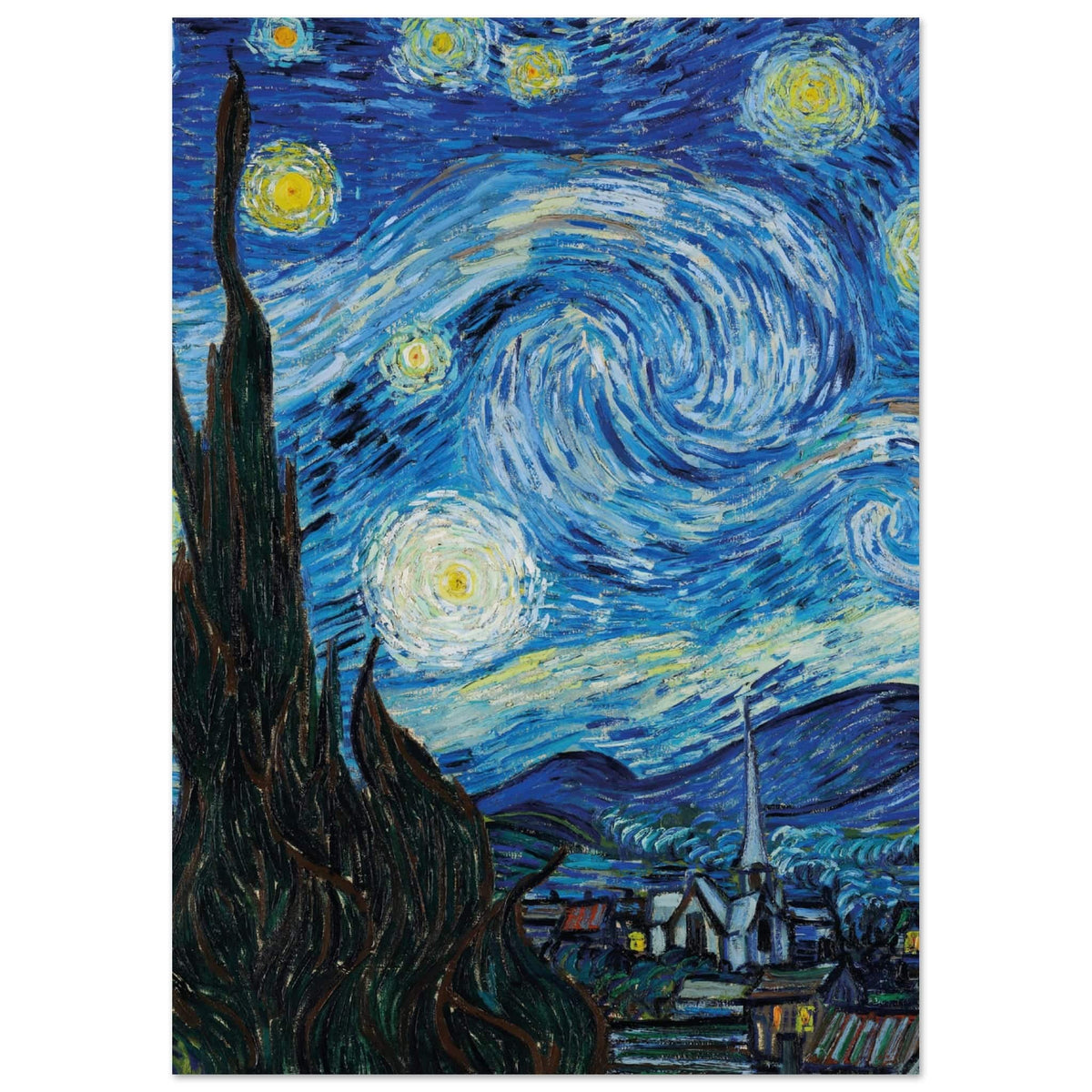Artfulprints Poster Vincent van Gogh - Starry night  - A4 21x29.7 cm - Blauw
