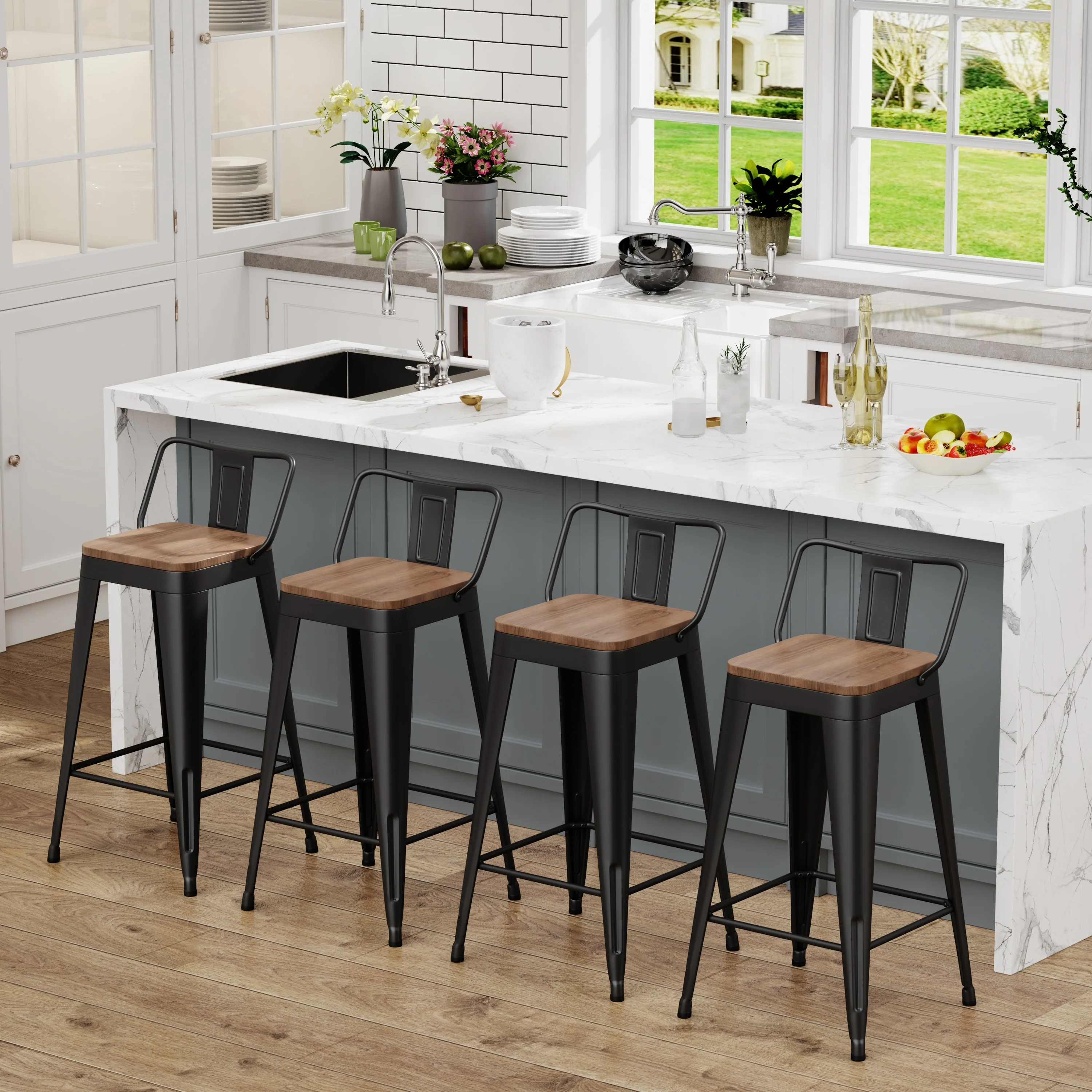 bar stools with backs set of 4 Counter Bar Stools with Wood metal stools