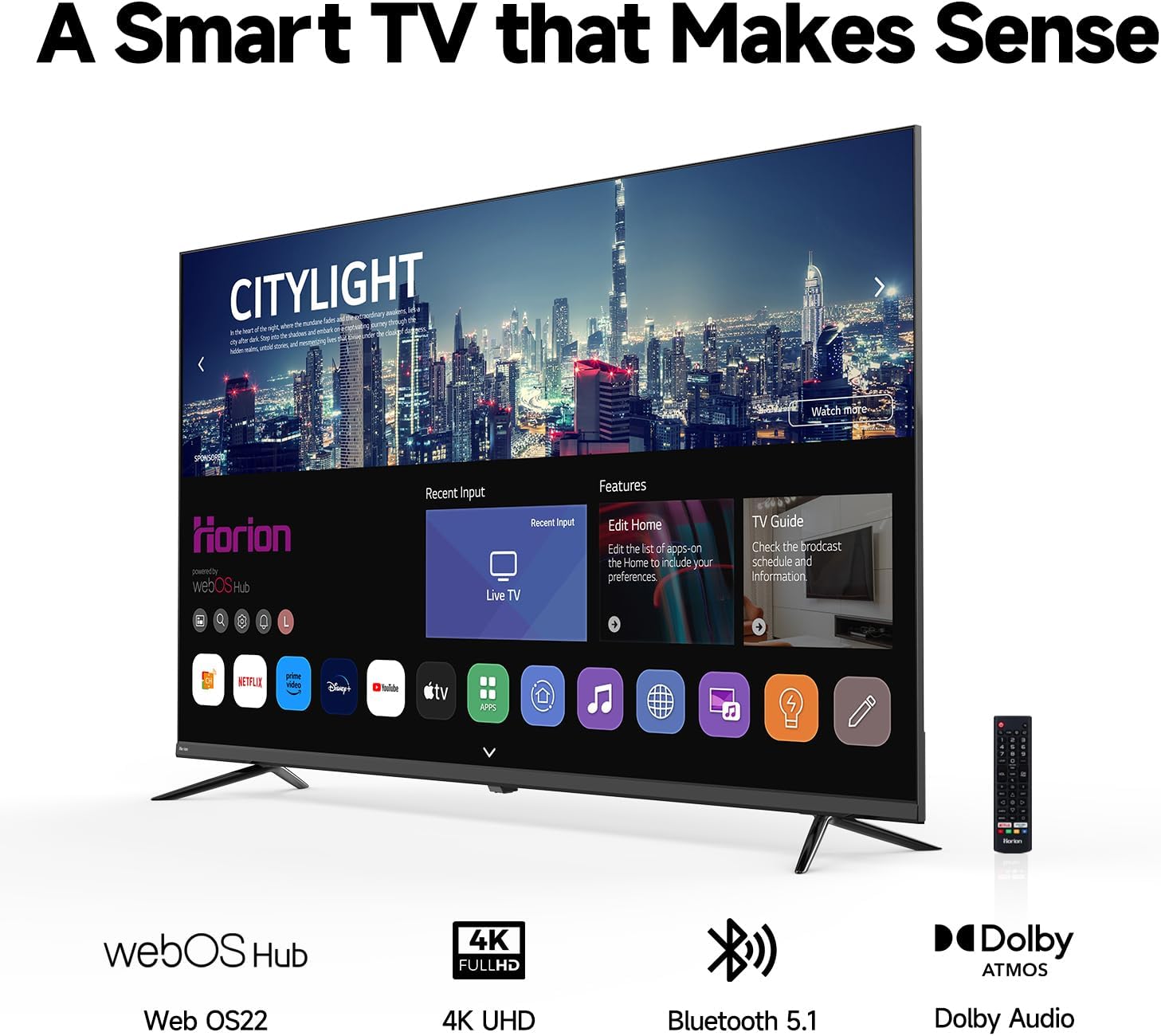 HORION 43 inch Smart TV  4K UHD LED TV with WebOS 22  Ultra Slim Television with Mega Contrast  HDR10  Dolby Audio - Streaming Live  Bluetooth  Hdmi  WiFi ((P6D Series)