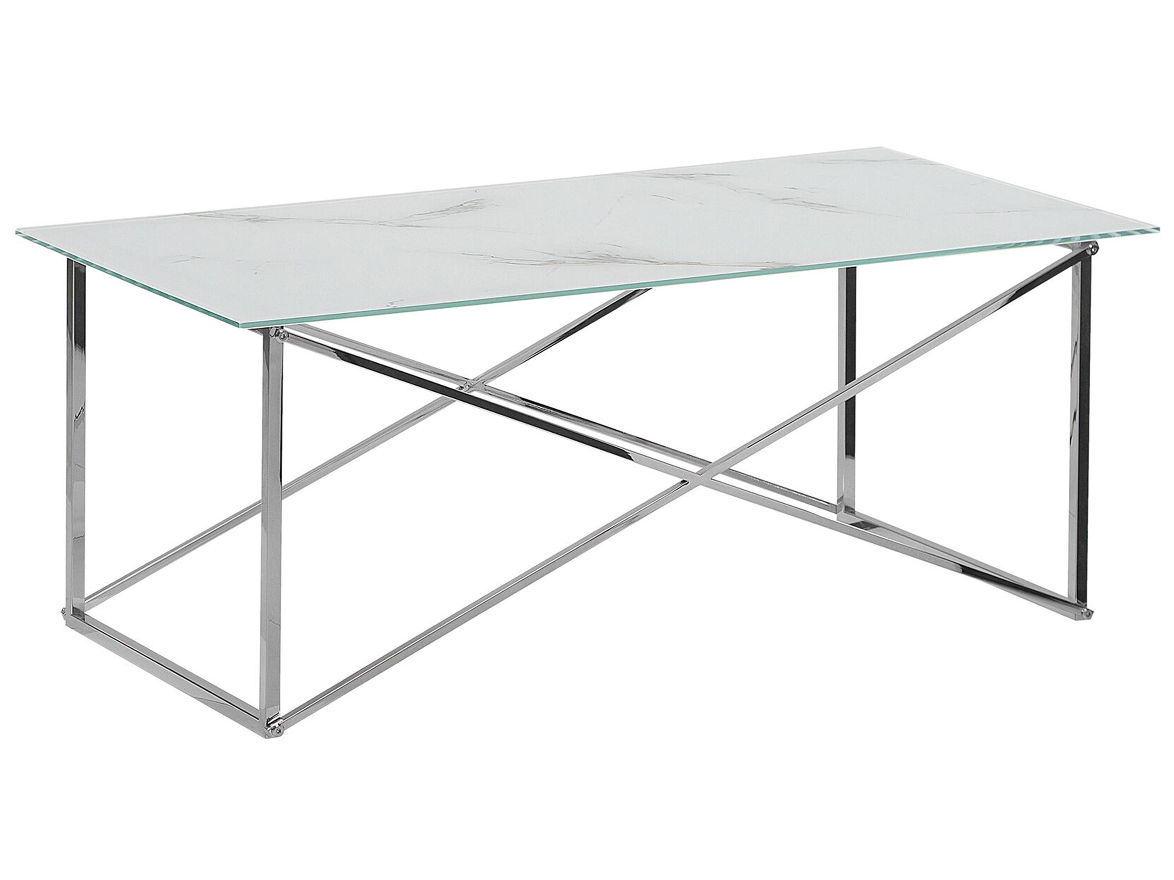 Coffee Table EMPORIA Tempered Glass Marble/ Silver