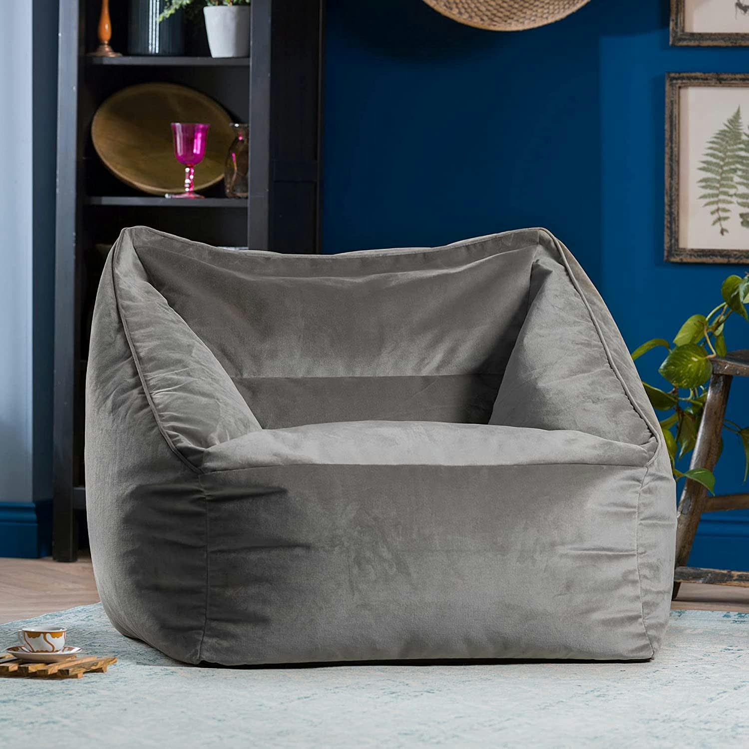 NATALIA - Pouf fauteuil velours gris anthracite