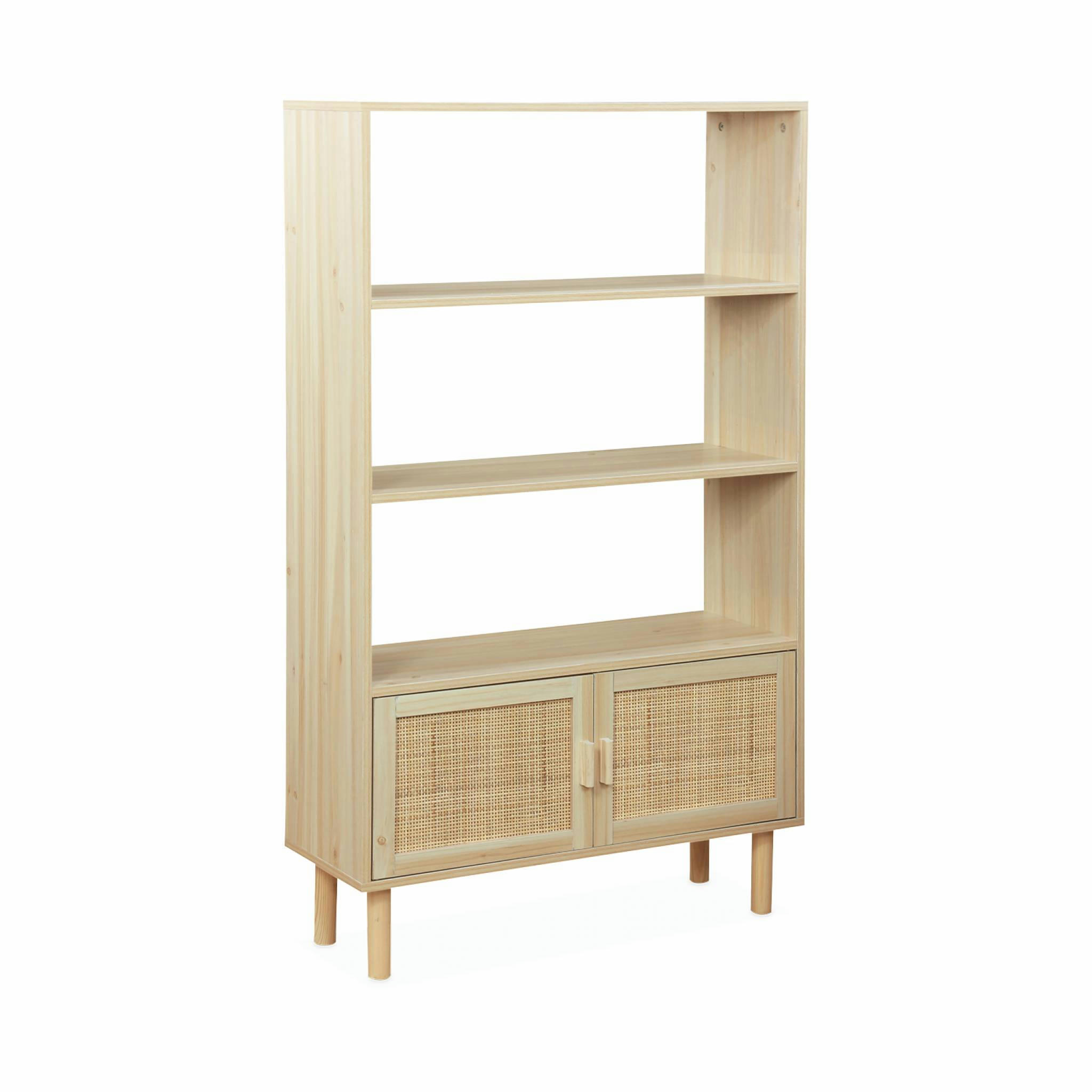 CAMARGUE - Etagère bibliothèque décor bois et cannage