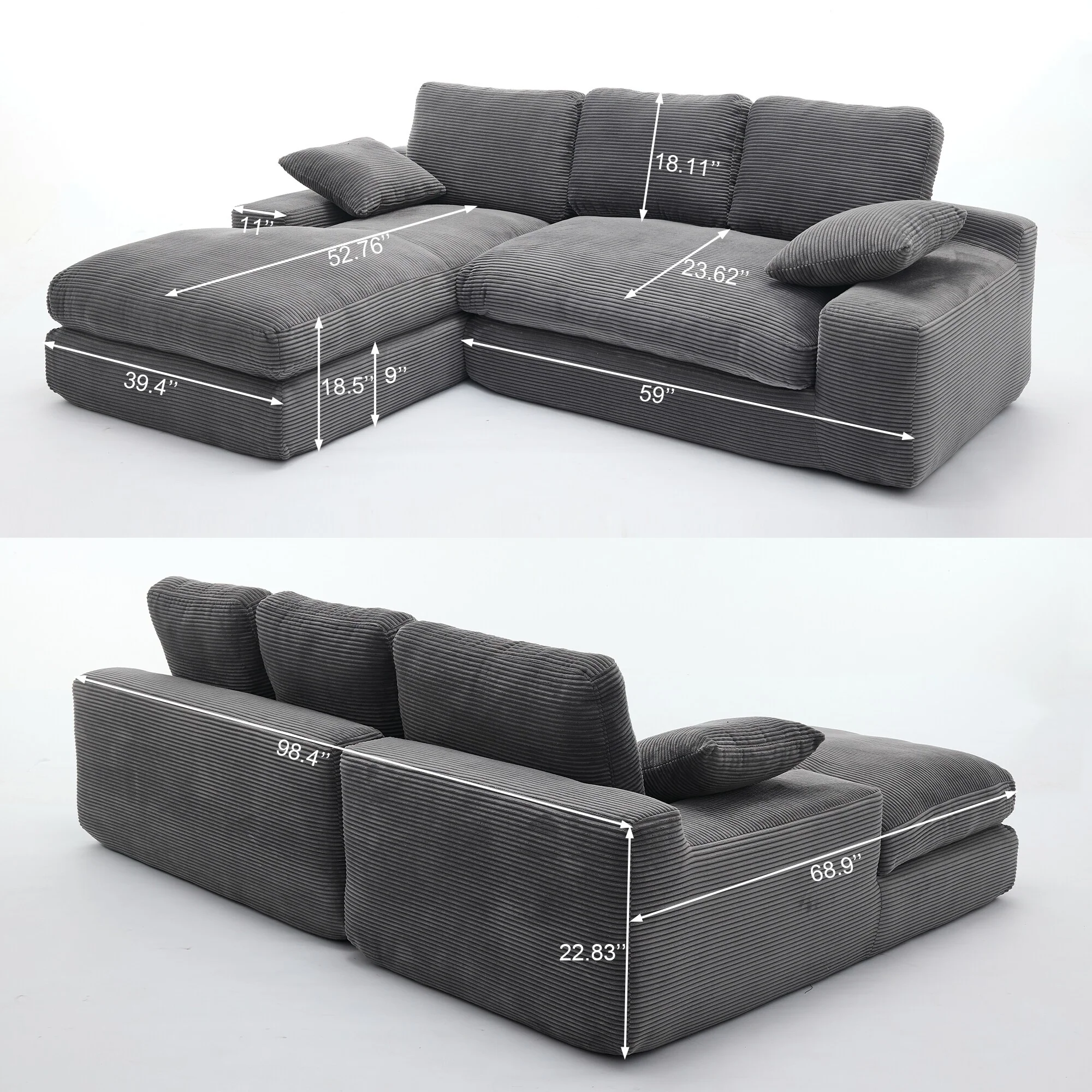 98.4'' L-Shaped 4-Seater Sofa with Chaise and Foam Cushions