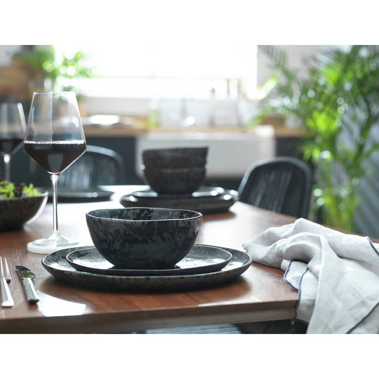 Habitat Preto 12 Piece Stoneware Dinner Set - Black