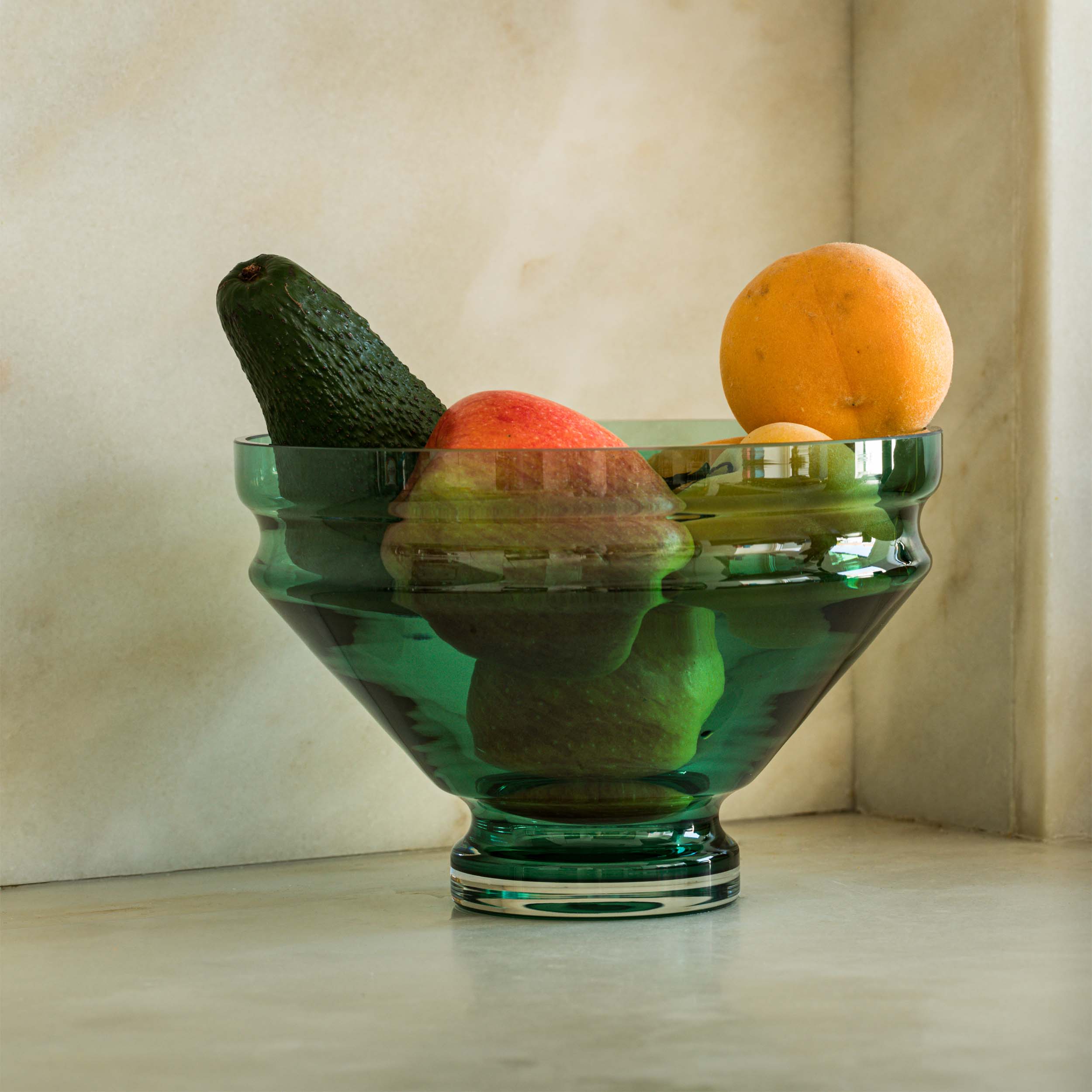 Large Bristol Green Sculptural Ripple Glass Bowl
