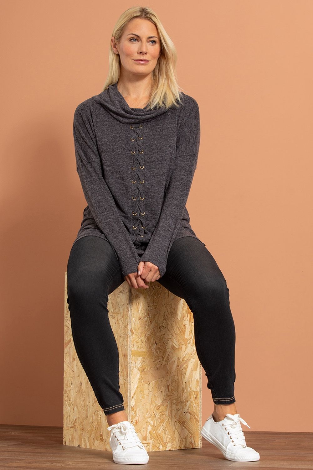 Klass. Oversized Cowl Neck Knitted Tunic