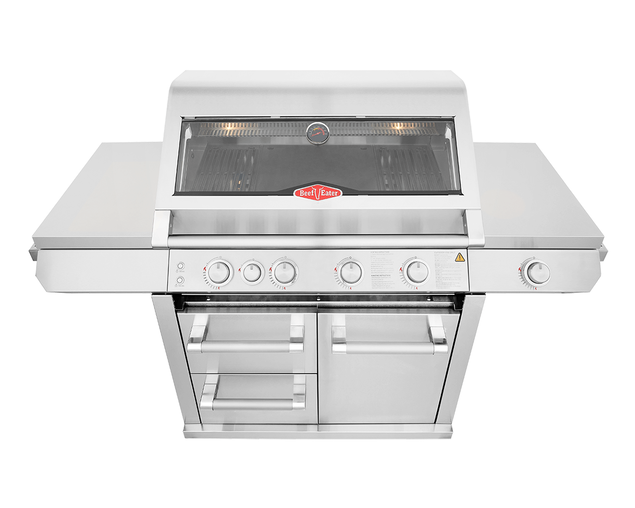 BeefEater 7000 Premium 4 Burner Flame Failure BBQ on Side Burner Cart