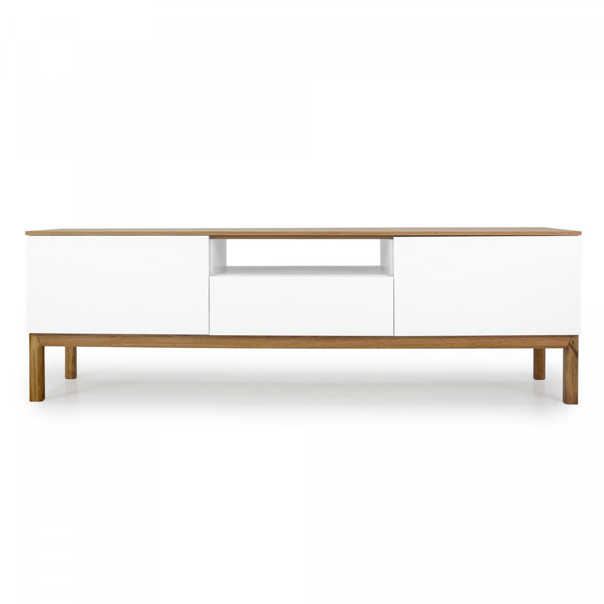 PAPILO - Meuble TV scandinave 179cm en bois naturel et blanc
