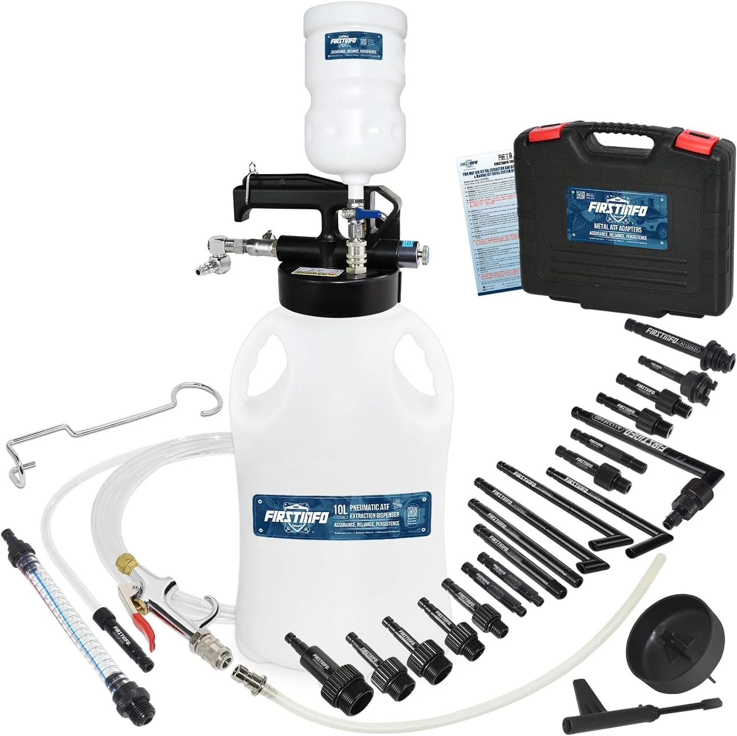 Patented 10L Automatic Transmission Fluid Pump ATF Refill System Dispenser Extractor with 21 Pcs ATF Filler AdaptersRefilling Funnel + Drainer and Refill Kit(10 Liter w/21 pcs adapter+Drainer/Refill Kit)