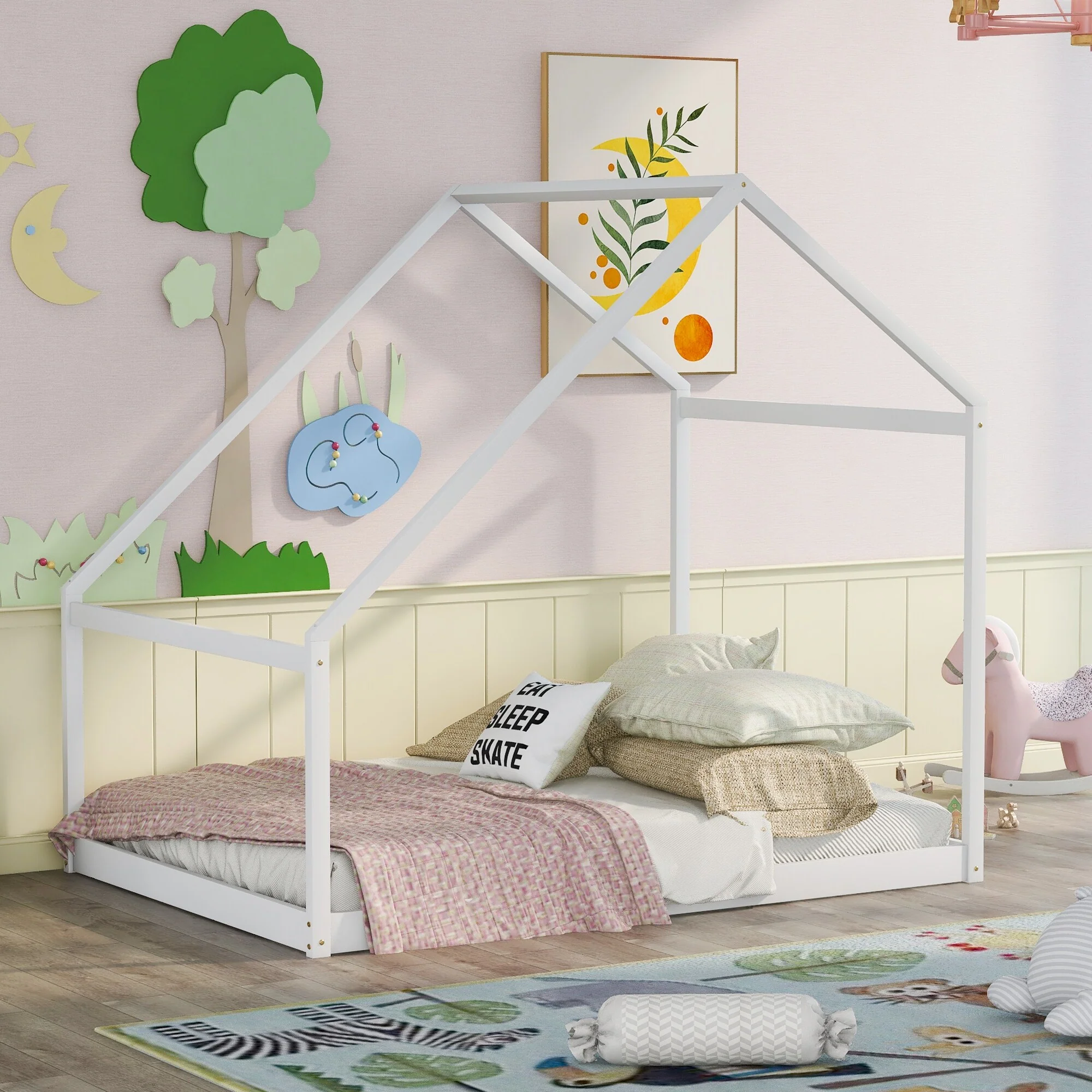 Full Size Wooden House Bed Frame for Kids, Perfect for Creative Bedrooms