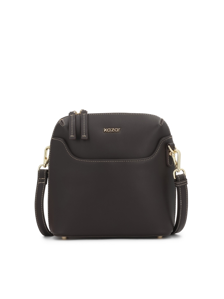 Dark brown leather shoulder bag with detachable strap