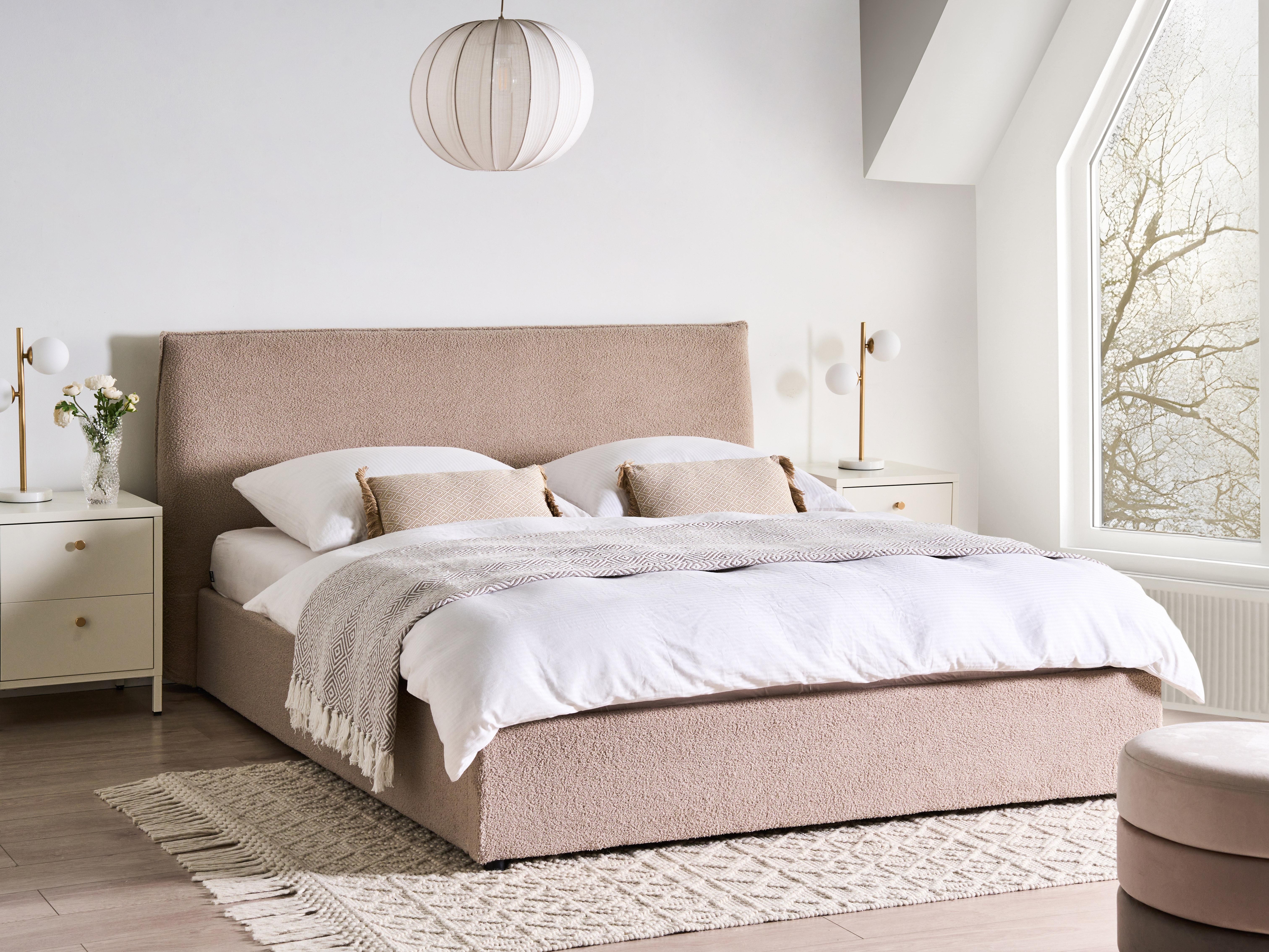 Ottoman Bed Boucle LAVAUR 160 x 200 cm (EU King Size) Taupe