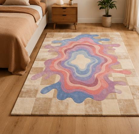 Hand Tufted Wool Area Rug, Colorful Abstract Organic Wave Design