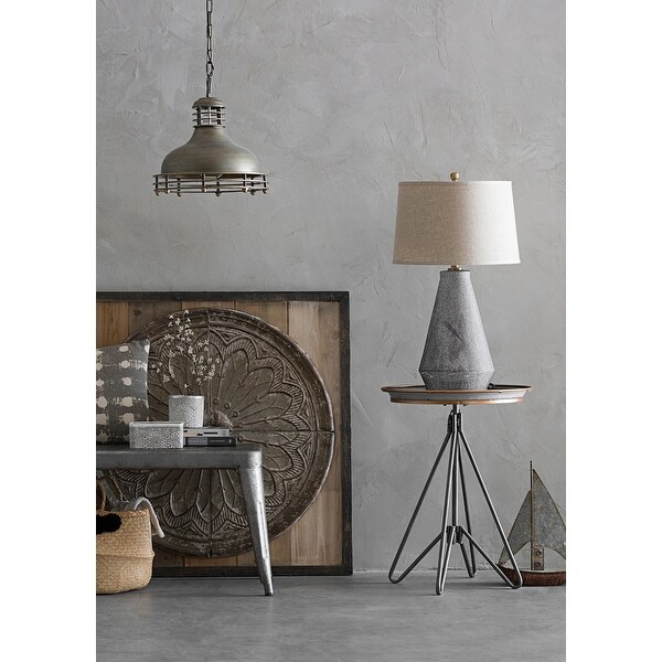 Textured Blue Glaze Ceramic Table Lamp with Natural Linen Shade