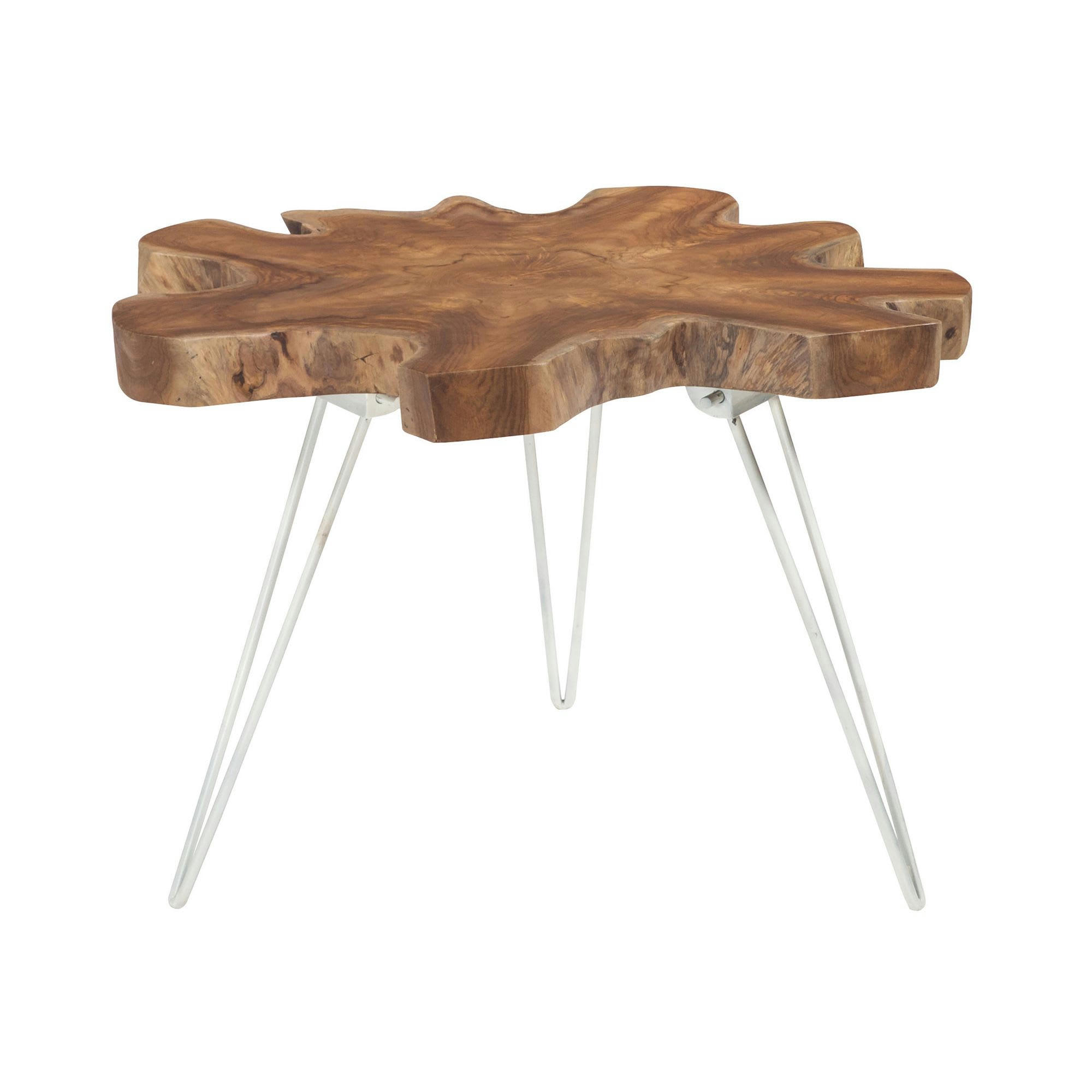 KUTA - Bout de canapé en teck et pied en aluminium blanc