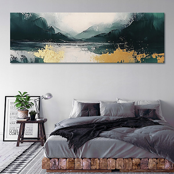 Impression sur toile abstrait or vert moderne 145x45 cm xxl tableau décoration deco murale intissée pour salon chambre cuisine
