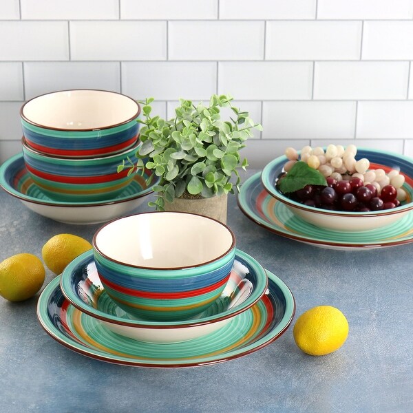 Gibson Home Rainbow 12 Piece Stoneware Dinnerware Set in Green Multi
