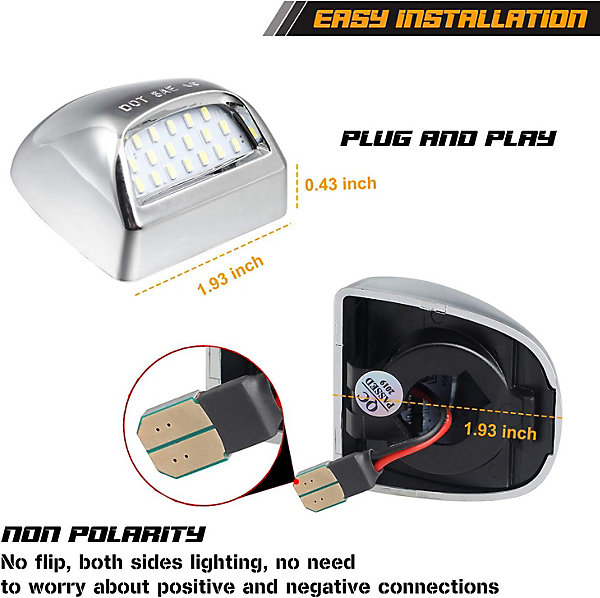 BASHLWUA éclairage de plaque d'immatriculation à LED chromé pour Silverado Suburban GMC Sierra 1500 2500 3500 HD Tahoe Yukon Cadil