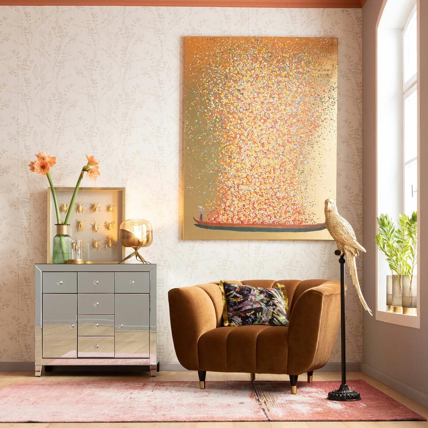 LUXURY - Commode 2 portes 6 tiroirs en verre miroir