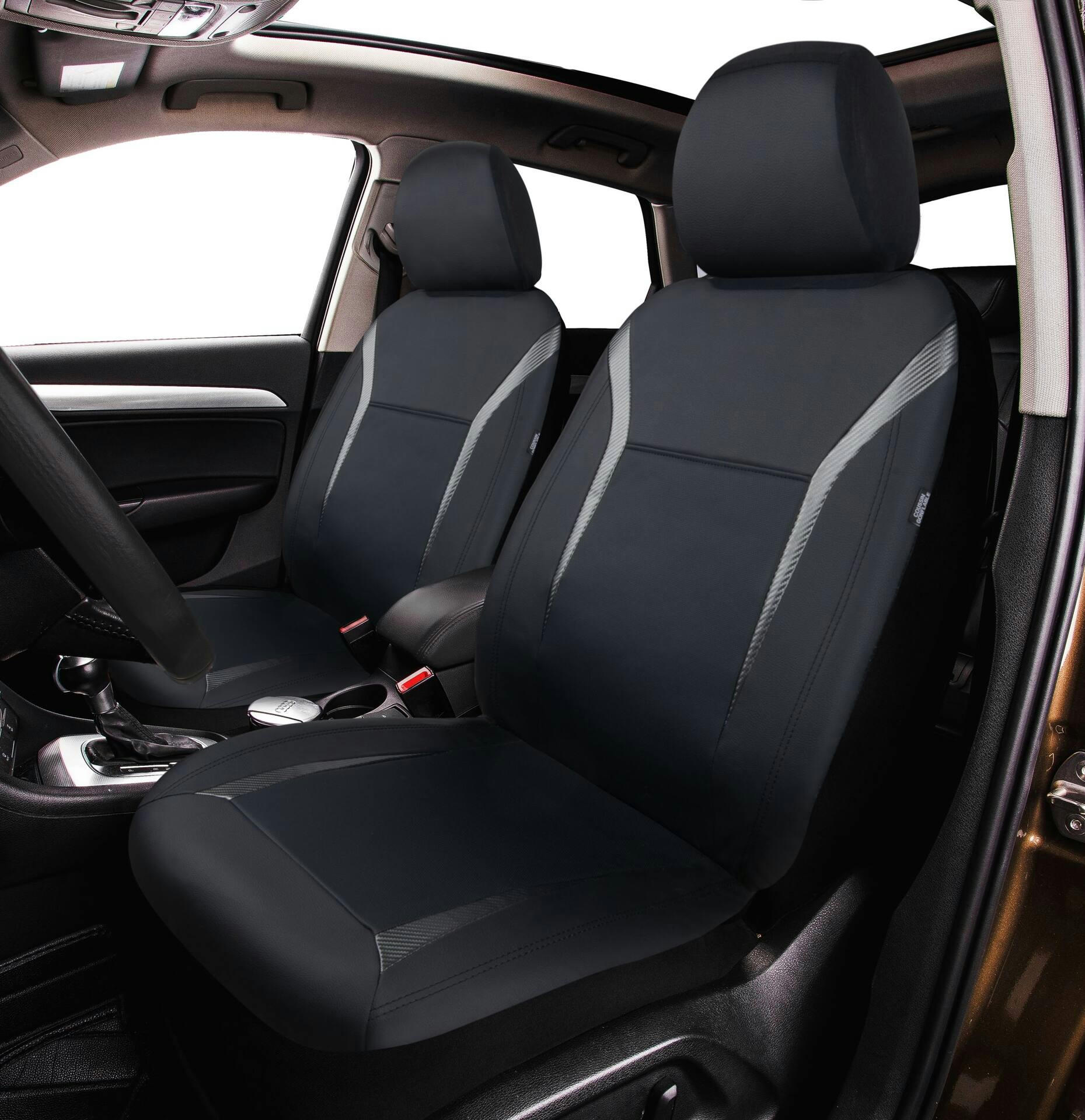 AutoTrends Sporty Carbon Seat Cover, Black, 2-pk