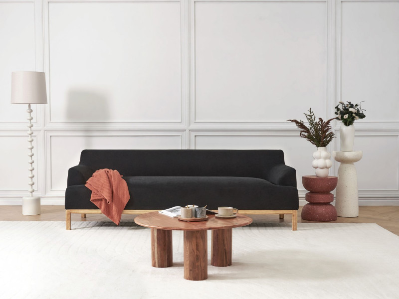 Sofa 3-osobowa tapicerowana drewno nogi czarna