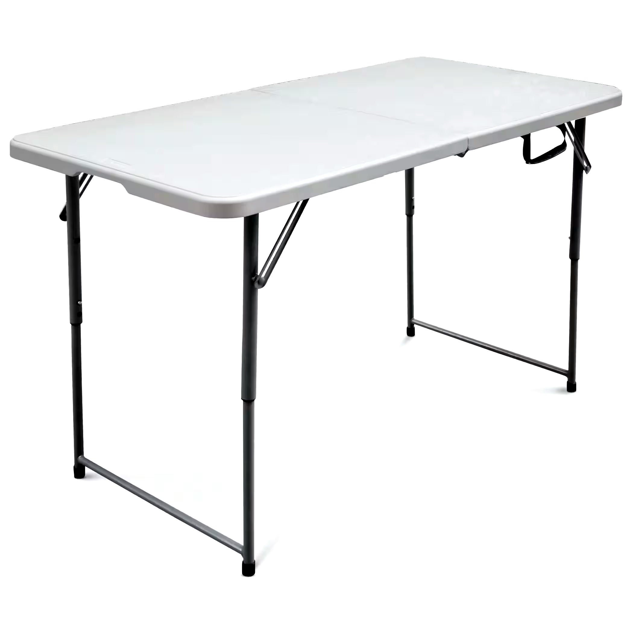For Living 4-ft Portable Height Adjustable Plastic & Metal Folding Table with Handle, White