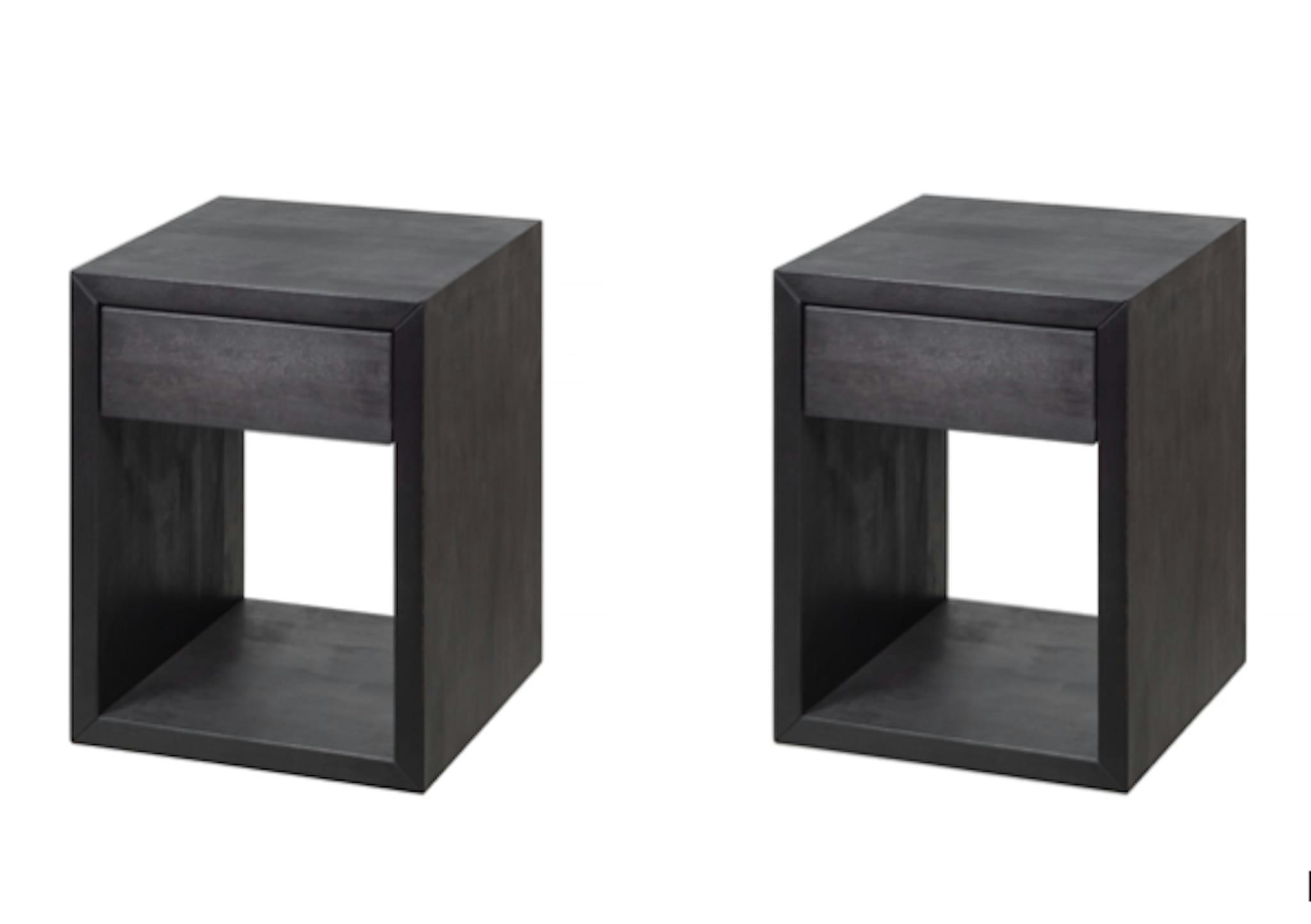 HUGO - Lot de 2 tables de chevet avec tiroir en bouleau noir, petite