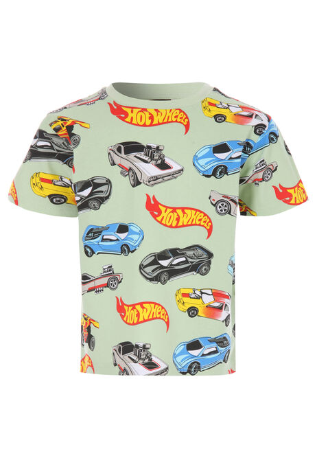 Younger Boys Green Hot Wheels Cars T-Shirt